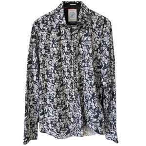 A Fish Named Fred Men's Shirt Small M Black White Abstract Print Cotton Stretch